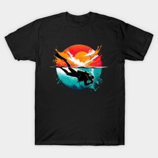 Scuba Diver Sunset Design T-Shirt